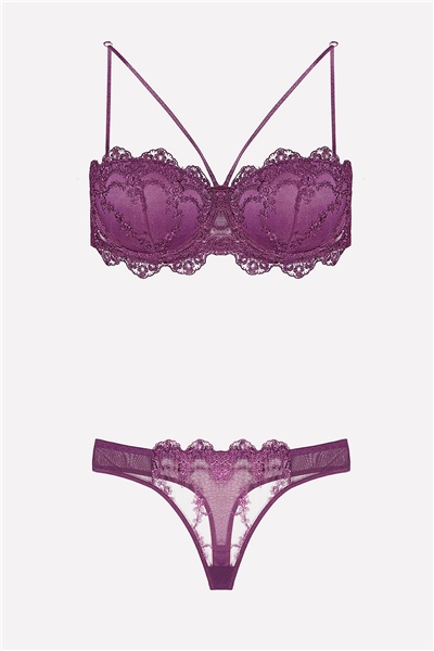 Nurteks 4591 Kadın Destekli Straples Sütyen Külot Takım-Mor