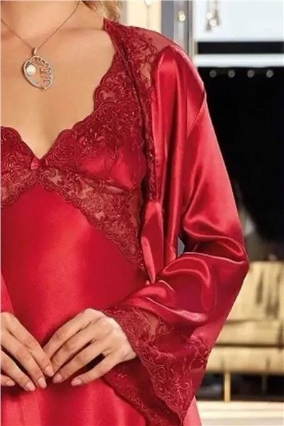 Nurteks 5344 Kadın Saten Gecelik Sabahlık Takım-Bordo