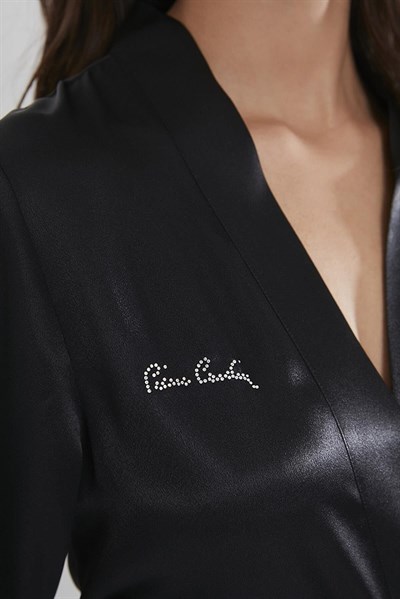 Pierre Cardin 1010 Kadın Saten Sabahlık-Siyah