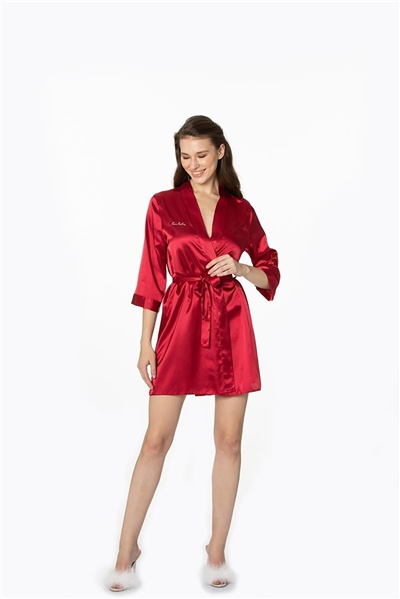Pierre Cardin 1010 Kadın Saten Sabahlık - Bordo
