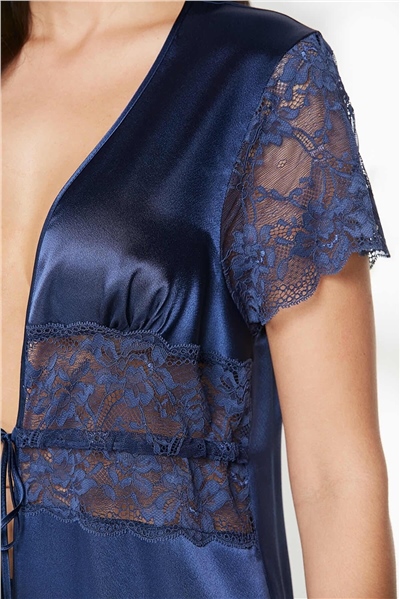 Pierre Cardin 1020 Kadın Saten Sabahlık-Lacivert