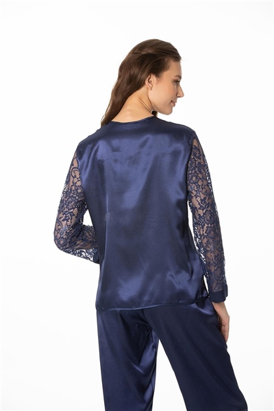 Pierre Cardin 1121 Kadın  Saten Dantelli Pijama Takımı-Lacivert
