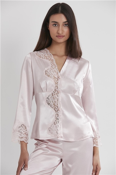 Pierre Cardin 1160 Kadın Saten Dantelli Pijama Takımı-Pudra