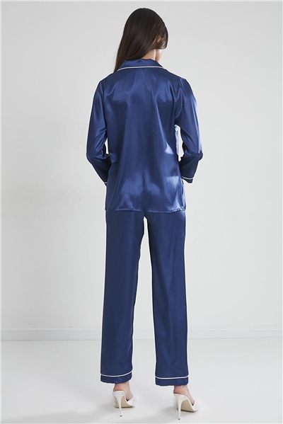 Pierre Cardin 1200 Kadın Saten Pijama Takımı-Lacivert