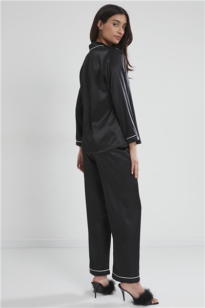 Pierre Cardin 1200 Kadın Saten Pijama Takımı-Siyah