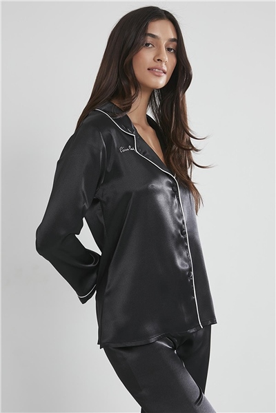 Pierre Cardin 1200 Kadın Saten Pijama Takımı-Siyah