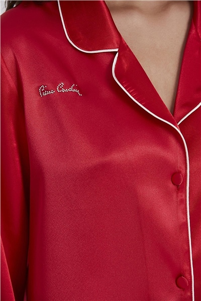 Pierre Cardin 1200 Kadın Saten Pijama Takımı-Kırmızı
