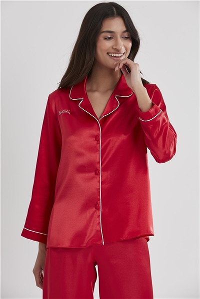 Pierre Cardin 1200 Kadın Saten Pijama Takımı-Kırmızı