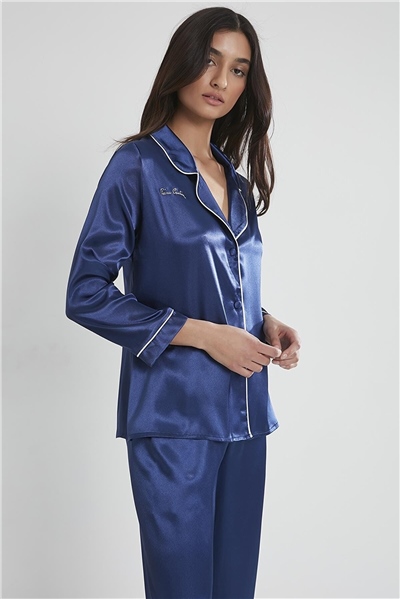 Pierre Cardin 1200 Kadın Saten Pijama Takımı-Lacivert