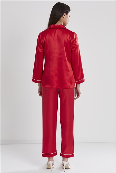 Pierre Cardin 1200 Kadın Saten Pijama Takımı-Kırmızı
