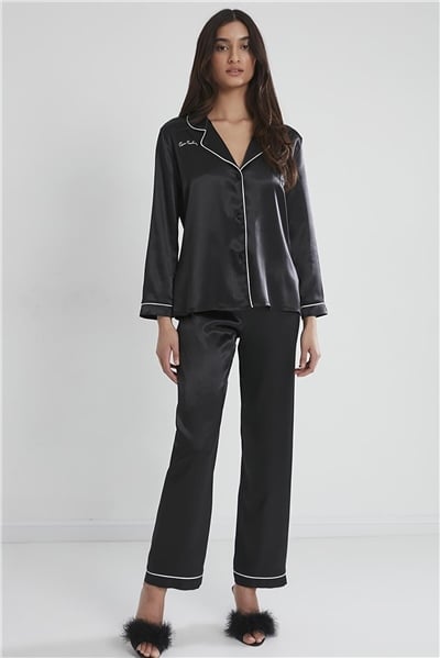 Pierre Cardin 1200 Kadın Saten Pijama Takımı-Siyah