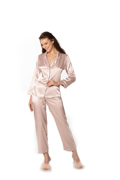 Pierre Cardin 1200 Kadın Saten Pijama Takımı-Pudra