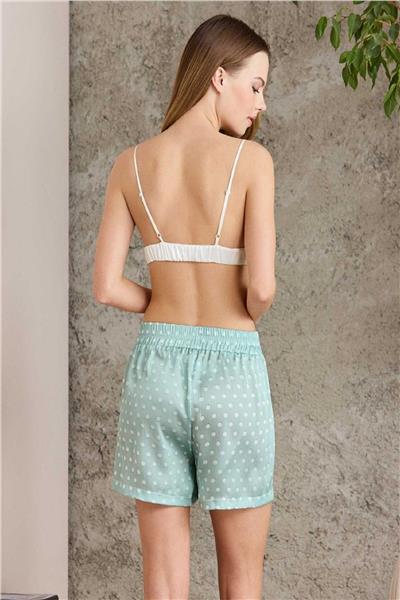 Pierre Cardin 1225 Kadın Empirme Saten 3lü Şort Takım-Capri