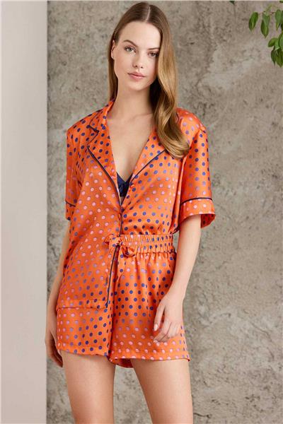 Pierre Cardin 1225 Kadın Empirme Saten 3lü Şort Takım-Sunset