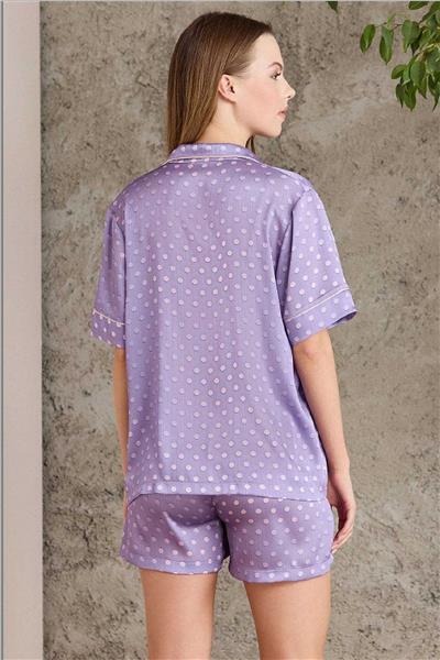 Pierre Cardin 1225 Kadın Empirme Saten 3lü Şort Takım-Violet