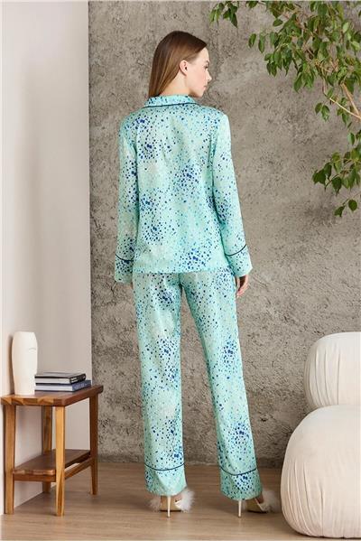 Pierre Cardin 1240 Kadın Saten Empirme Uzun Kollu Gömlek Pijama Takımı-Capri