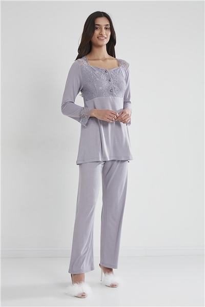 Pierre Cardin 1241 Kadın Penye Dantelli Pijama Takımı - Royal