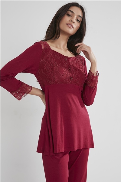 Pierre Cardin 1241 Kadın Penye Uzun Kollu Pijama Takımı-Bordo