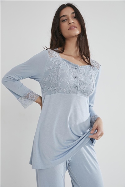 Pierre Cardin 1241 Kadın Penye Uzun Kollu Pijama Takımı-Mist