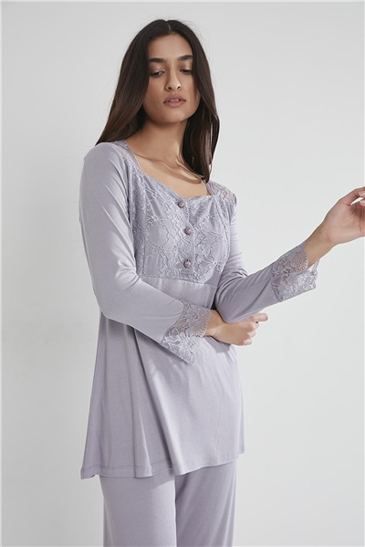 Pierre Cardin 1241 Kadın Penye Uzun Kollu Pijama Takımı-Royal