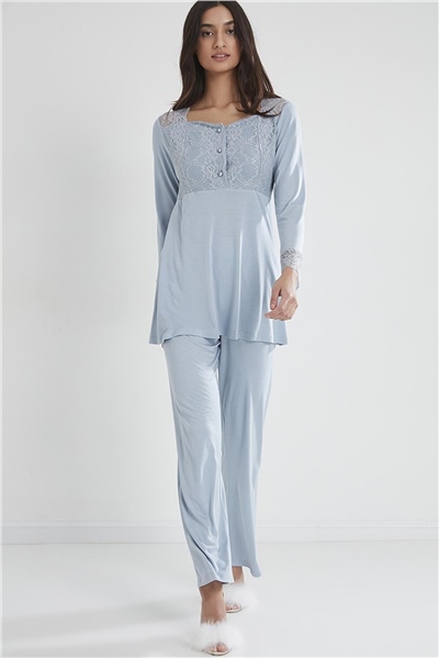 Pierre Cardin 1241 Kadın Penye Uzun Kollu Pijama Takımı-Mist