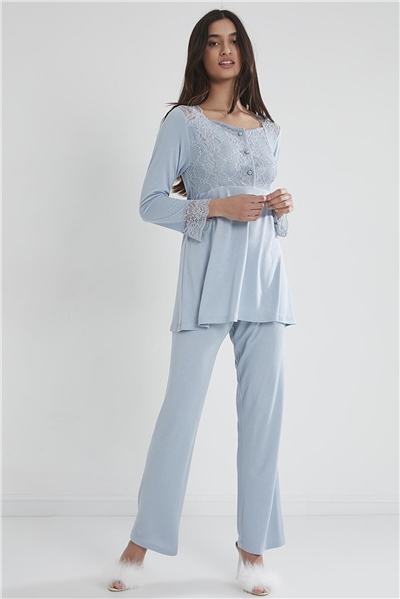 Pierre Cardin 1241 Kadın Penye Uzun Kollu Pijama Takımı-Mist