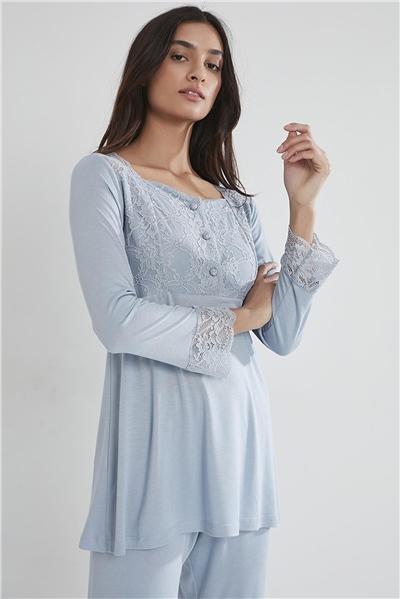 Pierre Cardin 1241 Kadın Penye Uzun Kollu Pijama Takımı-Mist