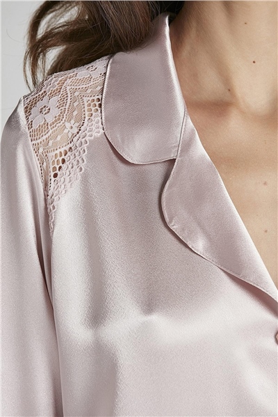 Pierre Cardin 1438 Kadın Saten Dantelli Pijama Takımı-Pudra