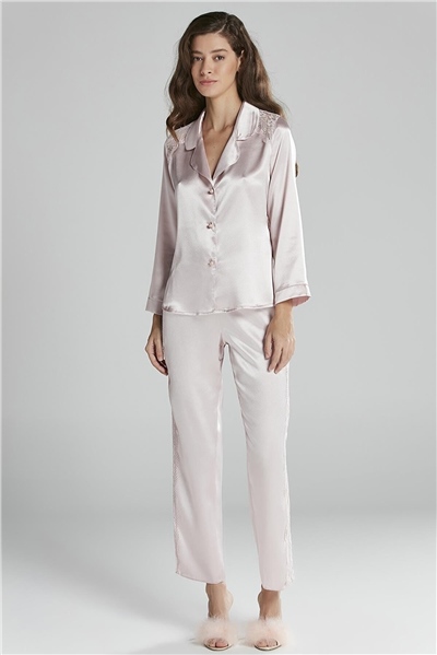 Pierre Cardin 1438 Kadın Saten Dantelli Pijama Takımı-Pudra