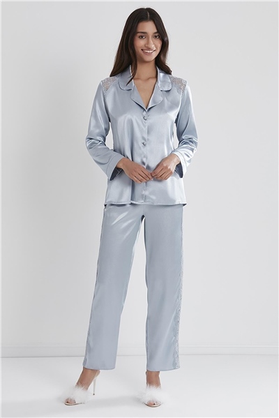 Pierre Cardin 1438 Kadın Saten Dantelli Pijama Takımı-Mist