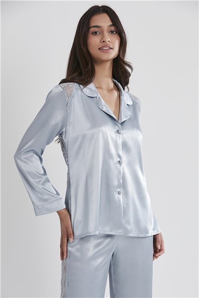Pierre Cardin 1438 Kadın Saten Dantelli Pijama Takımı-Mist