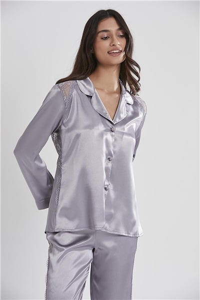 Pierre Cardin 1438 Kadın Saten Dantelli Pijama Takımı-Royal