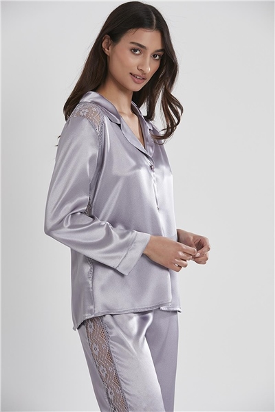 Pierre Cardin 1438 Kadın Saten Dantelli Pijama Takımı-Royal