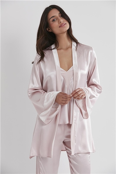 Pierre Cardin 2040 Kadın Kadife Saten Sabahlıklı Pijama Takım-Pudra