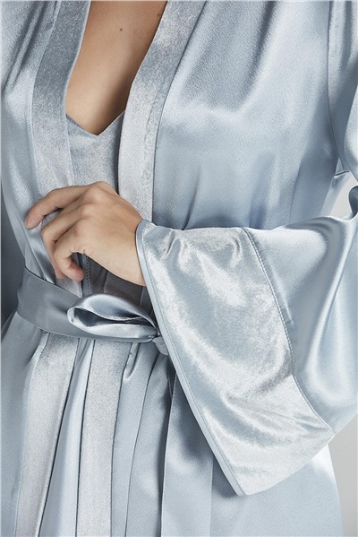 Pierre Cardin 2040 Kadın Kadife Saten Sabahlıklı Pijama Takım-Mist