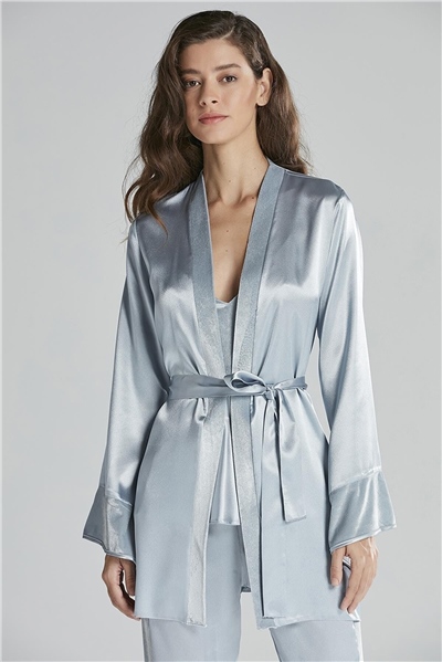 Pierre Cardin 2040 Kadın Kadife Saten Sabahlıklı Pijama Takım-Mist