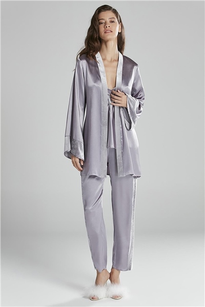Pierre Cardin 2040 Kadın Kadife Saten Sabahlıklı Pijama Takım-Royal