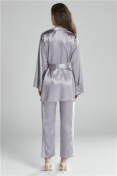 Pierre Cardin 2040 Kadın Kadife Saten Sabahlıklı Pijama Takım-Royal
