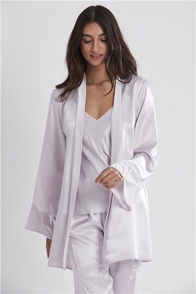 Pierre Cardin 2040 Kadın Kadife Saten Sabahlıklı Pijama Takım-Viola