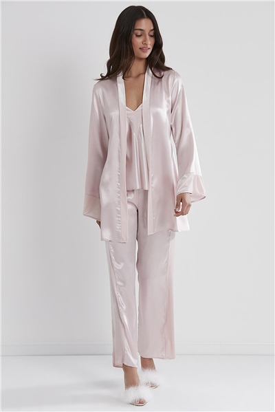 Pierre Cardin 2040 Kadın Kadife Saten Sabahlıklı Pijama Takım-Pudra