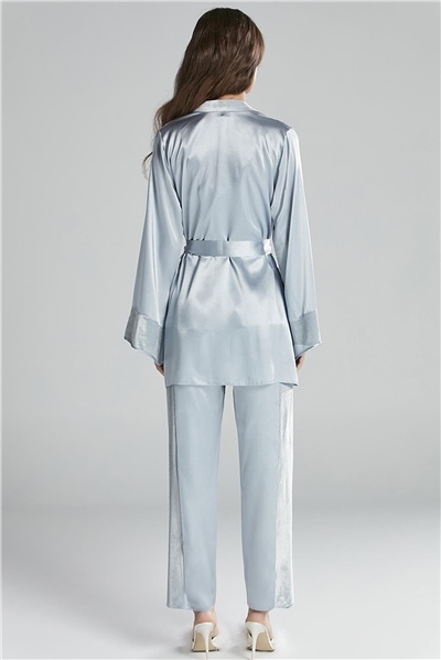 Pierre Cardin 2040 Kadın Kadife Saten Sabahlıklı Pijama Takım-Mist