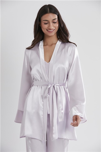 Pierre Cardin 2040 Kadın Kadife Saten Sabahlıklı Pijama Takım-Viola