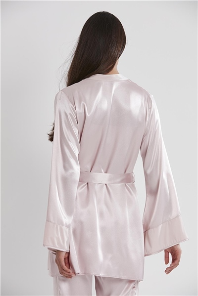 Pierre Cardin 2040 Kadın Kadife Saten Sabahlıklı Pijama Takım-Pudra