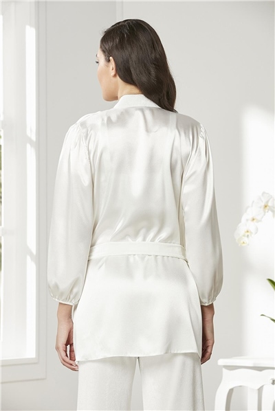 Pierre Cardin 2050 Kadın Kadife Saten Sabahlıklı Pijama Takım-Ekru