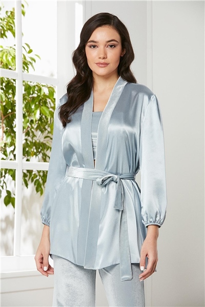 Pierre Cardin 2050 Kadın Kadife Saten Sabahlıklı Pijama Takım-Mist