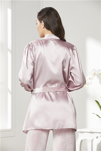 Pierre Cardin 2050 Kadın Kadife Saten Sabahlıklı Pijama Takım-Rose