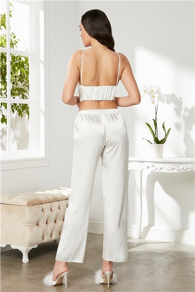Pierre Cardin 2075 Kadın Saten Sabahlıklı Pijama Takım-Ekru