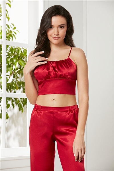 Pierre Cardin 2075 Kadın Saten Sabahlıklı Pijama Takım-Kırmızı