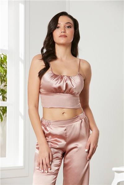 Pierre Cardin 2075 Kadın Saten Sabahlıklı Pijama Takım-Brandy