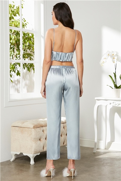 Pierre Cardin 2075 Kadın Saten Sabahlıklı Pijama Takım-Mist
